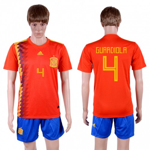 Spain #4 Guardiola Home Soccer Country Jersey - Click Image to Close